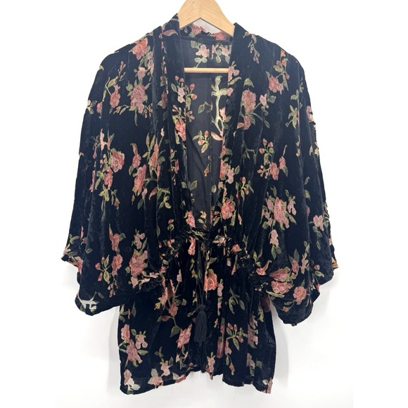 Storia Sweaters - Whimsigoth Storia Womens Large Cardigan Black Floral Velvet Burnout Fairy Grunge